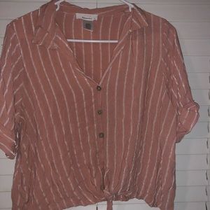 Button Down Striped Crop Top